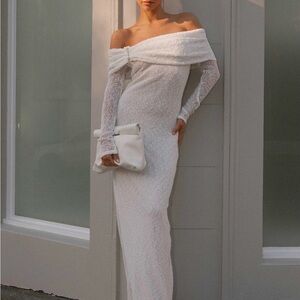Peppermayo Off-Shoulder Long Sleeve White Dress